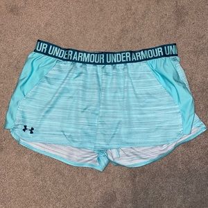 Under Armor gym shorts, light blue, and size XL